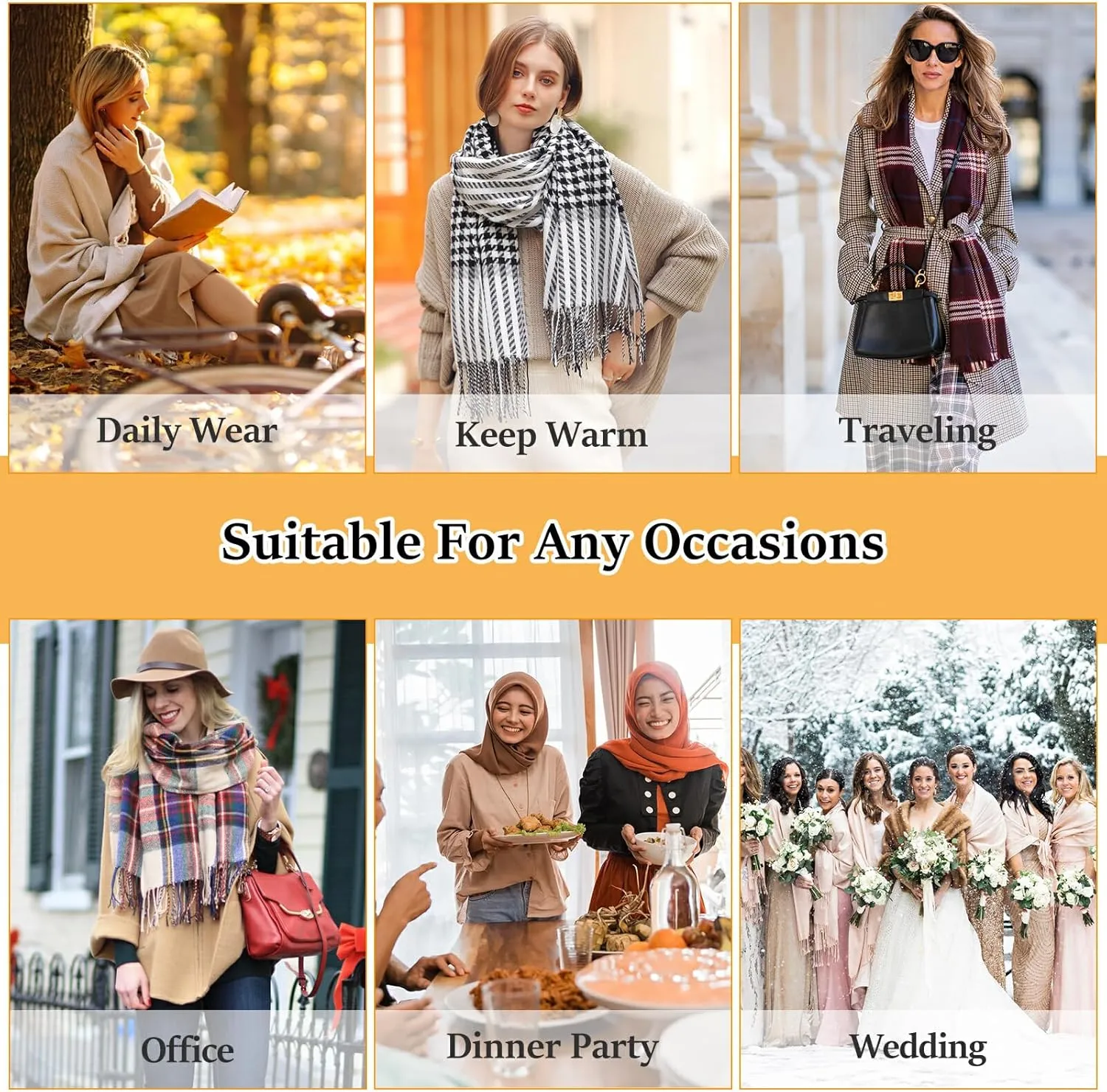 Women's Scarf Shawl Cashmere Feel Scarves Fashion Soft Winter Warm Large Scarf with Tassel