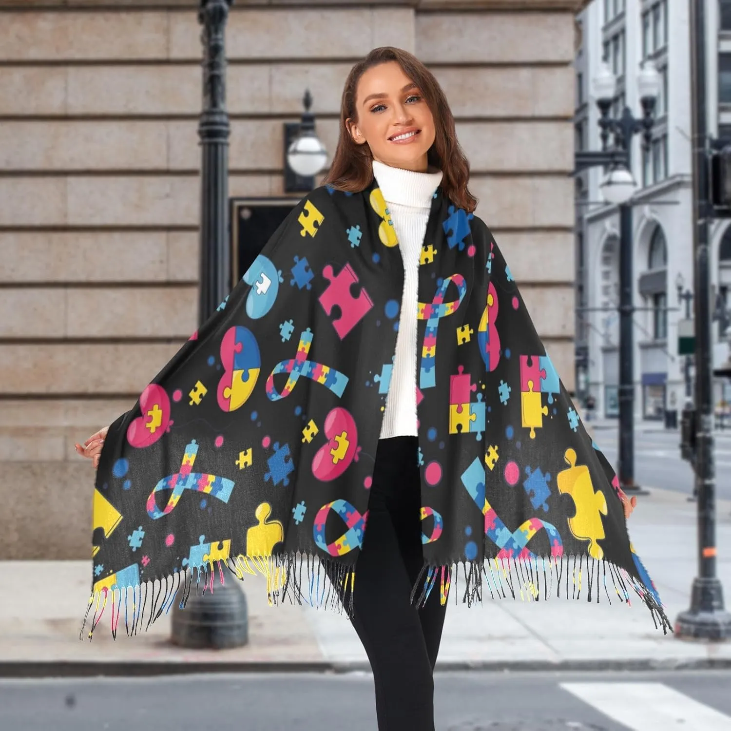 Women's Scarf Shawl Cashmere Feel Scarves Fashion Soft Winter Warm Large Scarf with Tassel