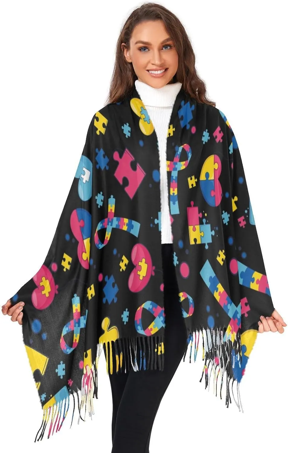 Women's Scarf Shawl Cashmere Feel Scarves Fashion Soft Winter Warm Large Scarf with Tassel