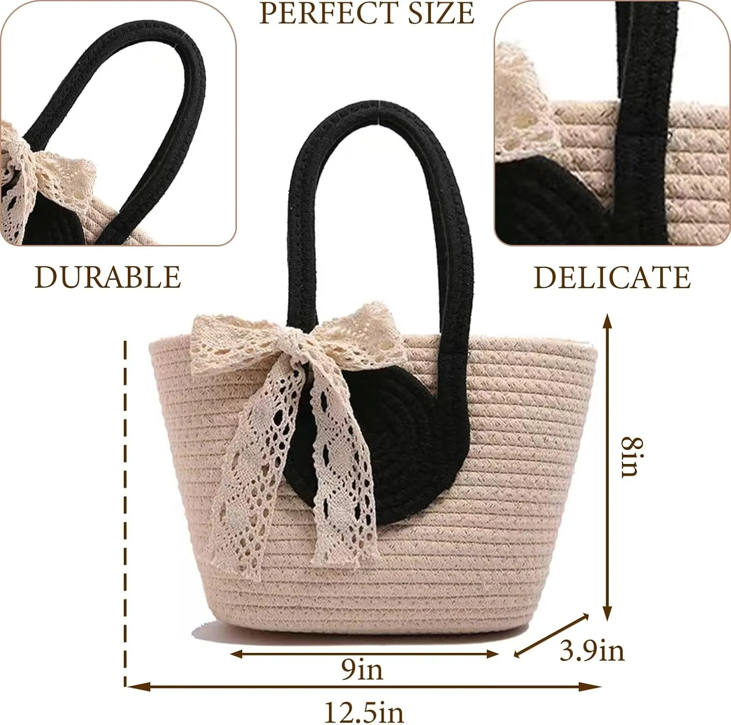 Women's Straw Beach Top HandleTote Bag Ideal Summer Top Handle Vintage Shoulder Handbag