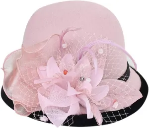 Womens Summer Winter Cloche Cap 1920s Vintage Church Dress Wool Felt Bucket Hats with Flowers Fashionable Elegant Hats