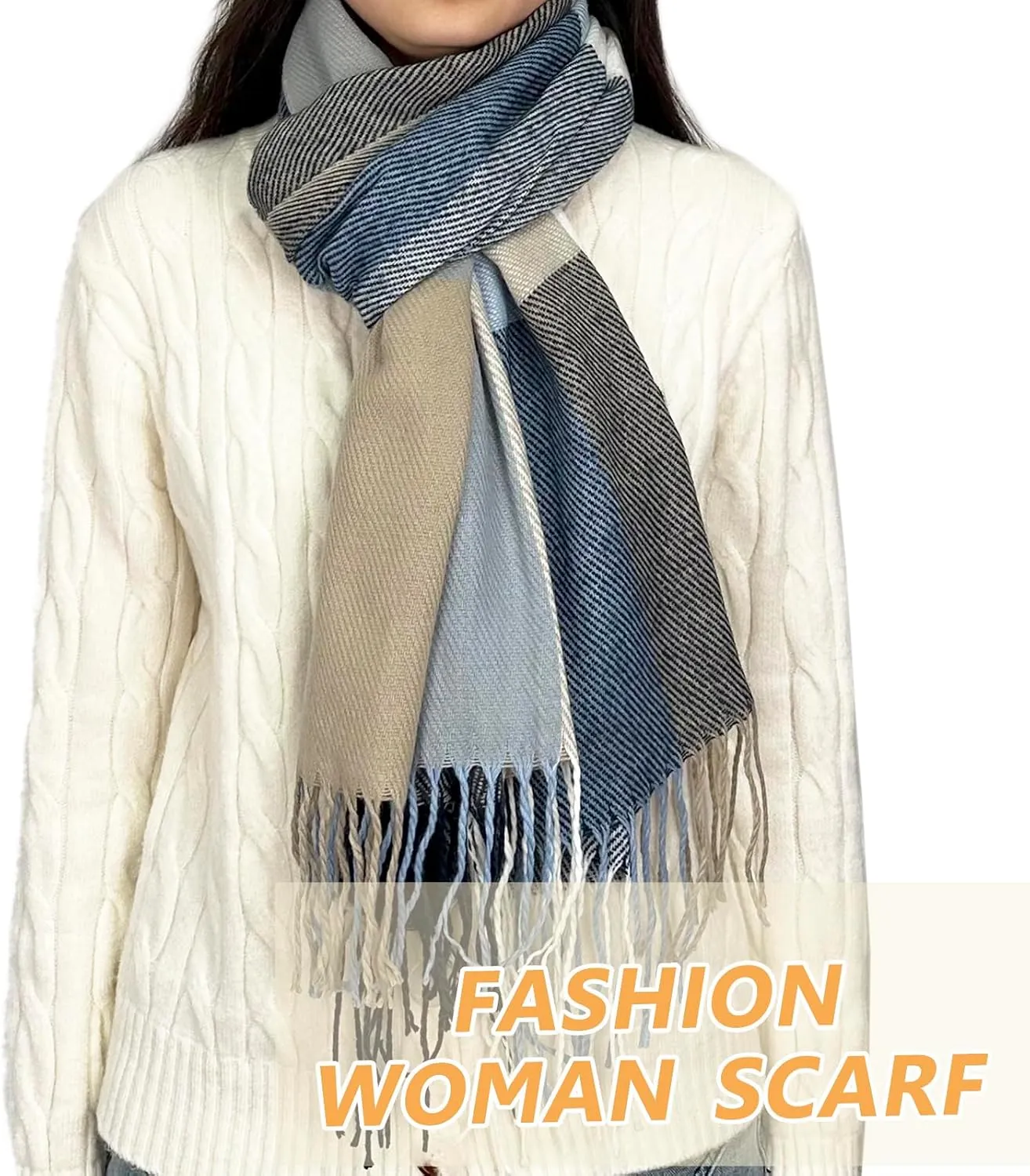 woogwin Winter Scarf for Women Cashmere Feel Plaid Warm Long Blanket Scarves Big Grid Pashmina Shawls and Wraps