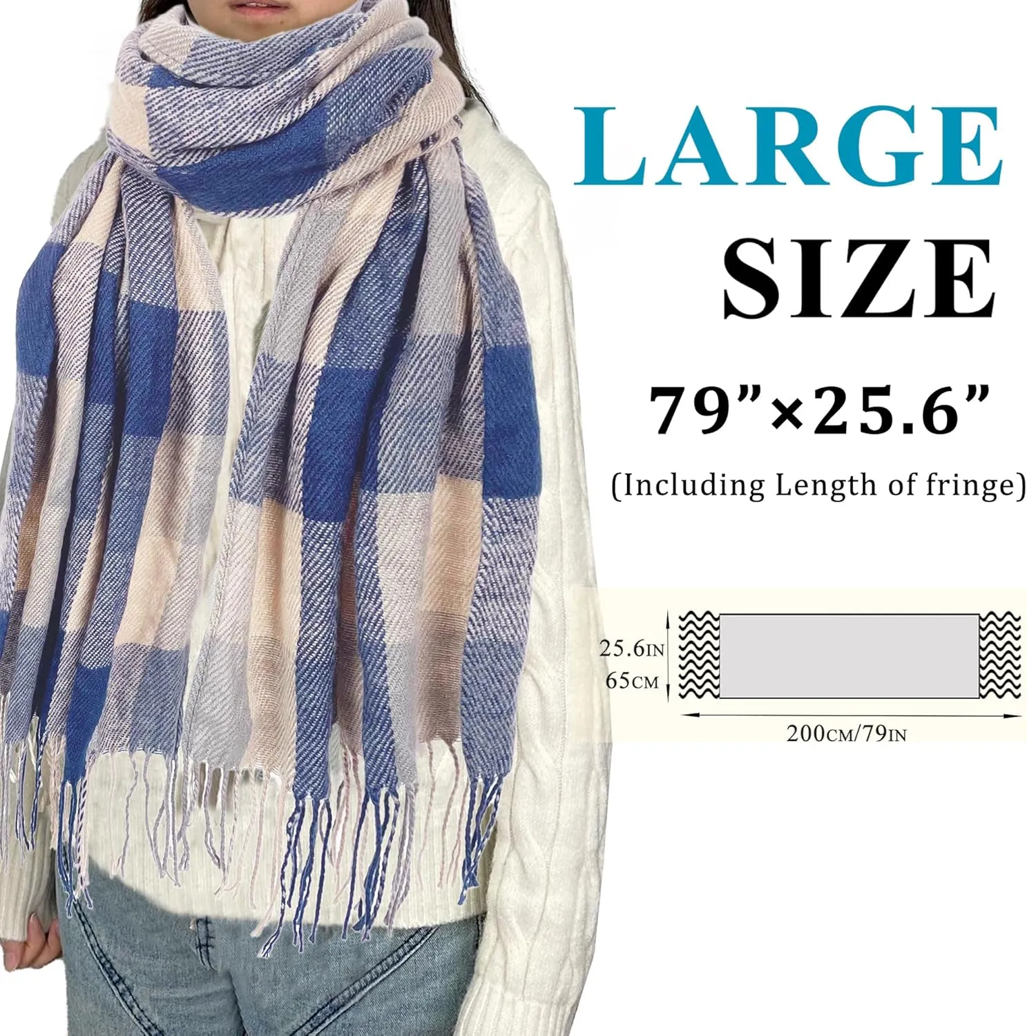 woogwin Winter Scarf for Women Cashmere Feel Plaid Warm Long Blanket Scarves Big Grid Pashmina Shawls and Wraps