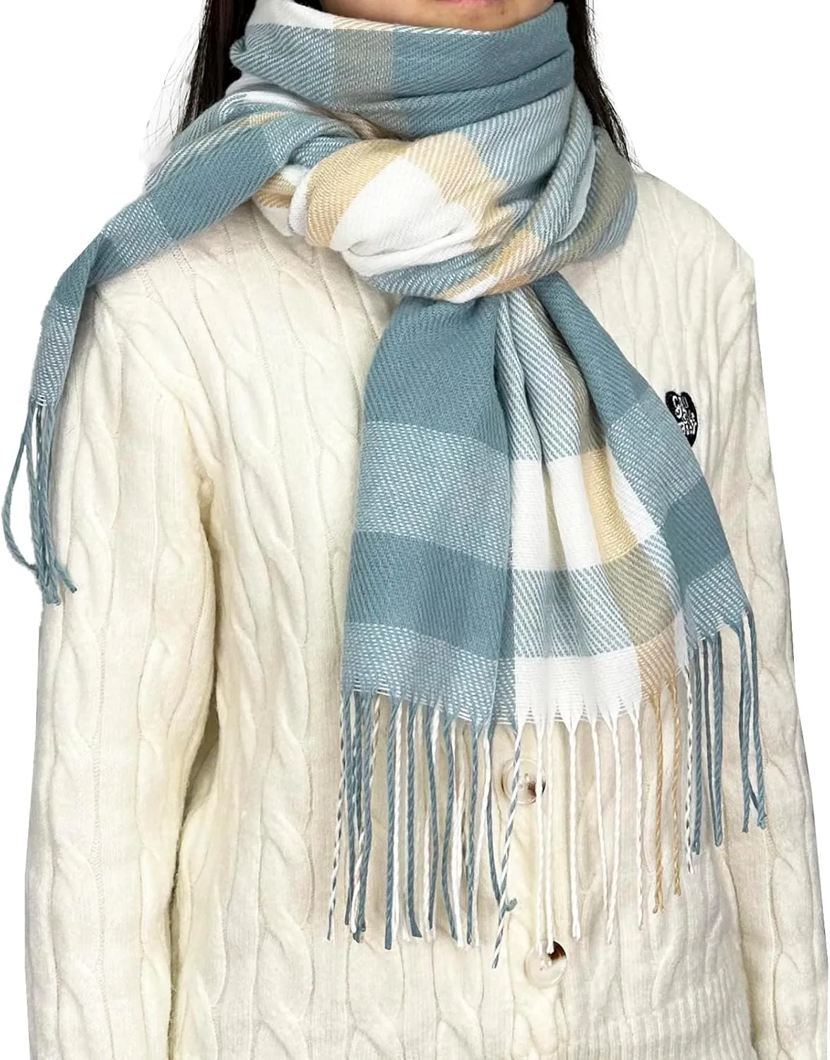 woogwin Winter Scarf for Women Cashmere Feel Plaid Warm Long Blanket Scarves Big Grid Pashmina Shawls and Wraps