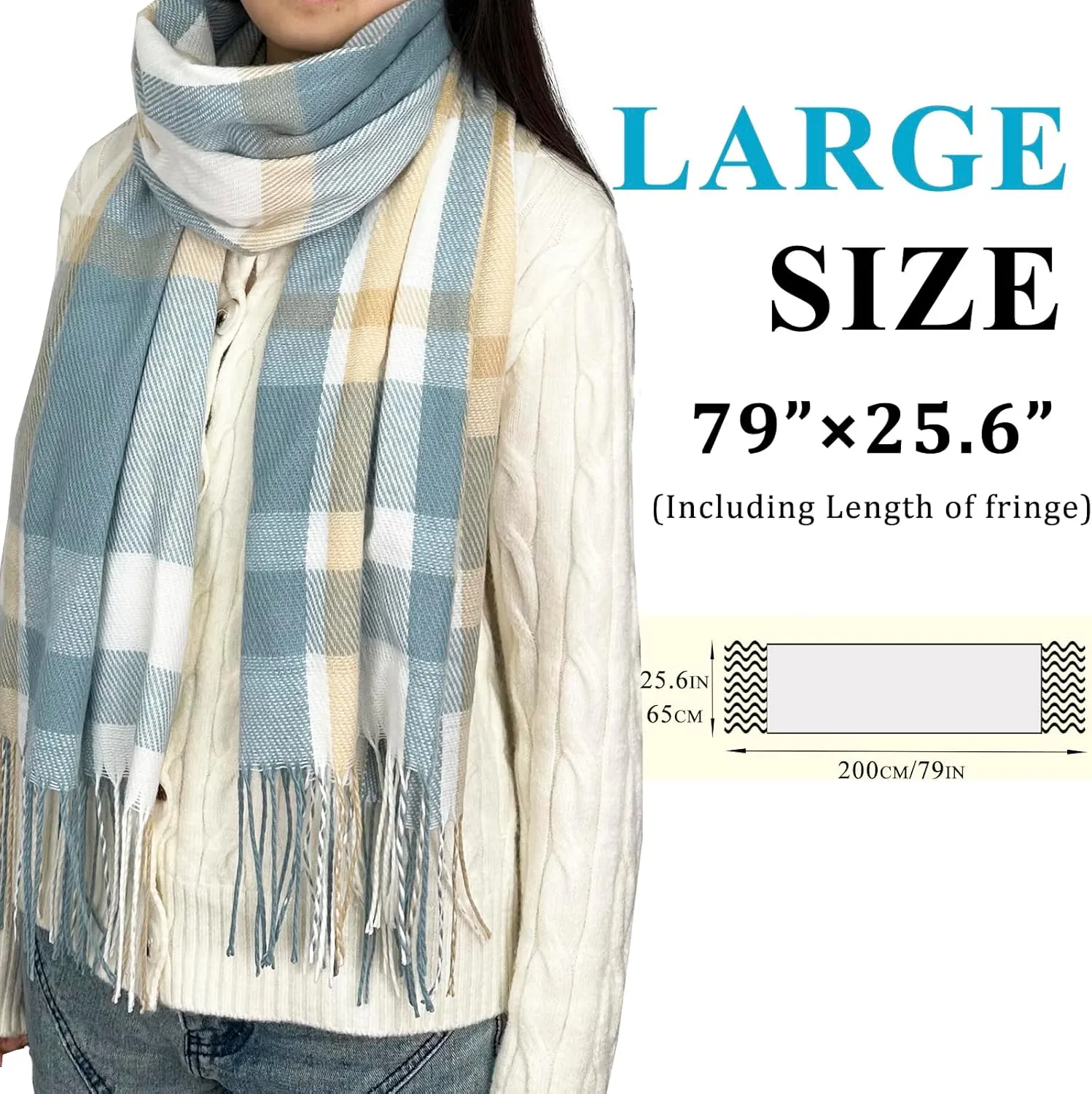 woogwin Winter Scarf for Women Cashmere Feel Plaid Warm Long Blanket Scarves Big Grid Pashmina Shawls and Wraps
