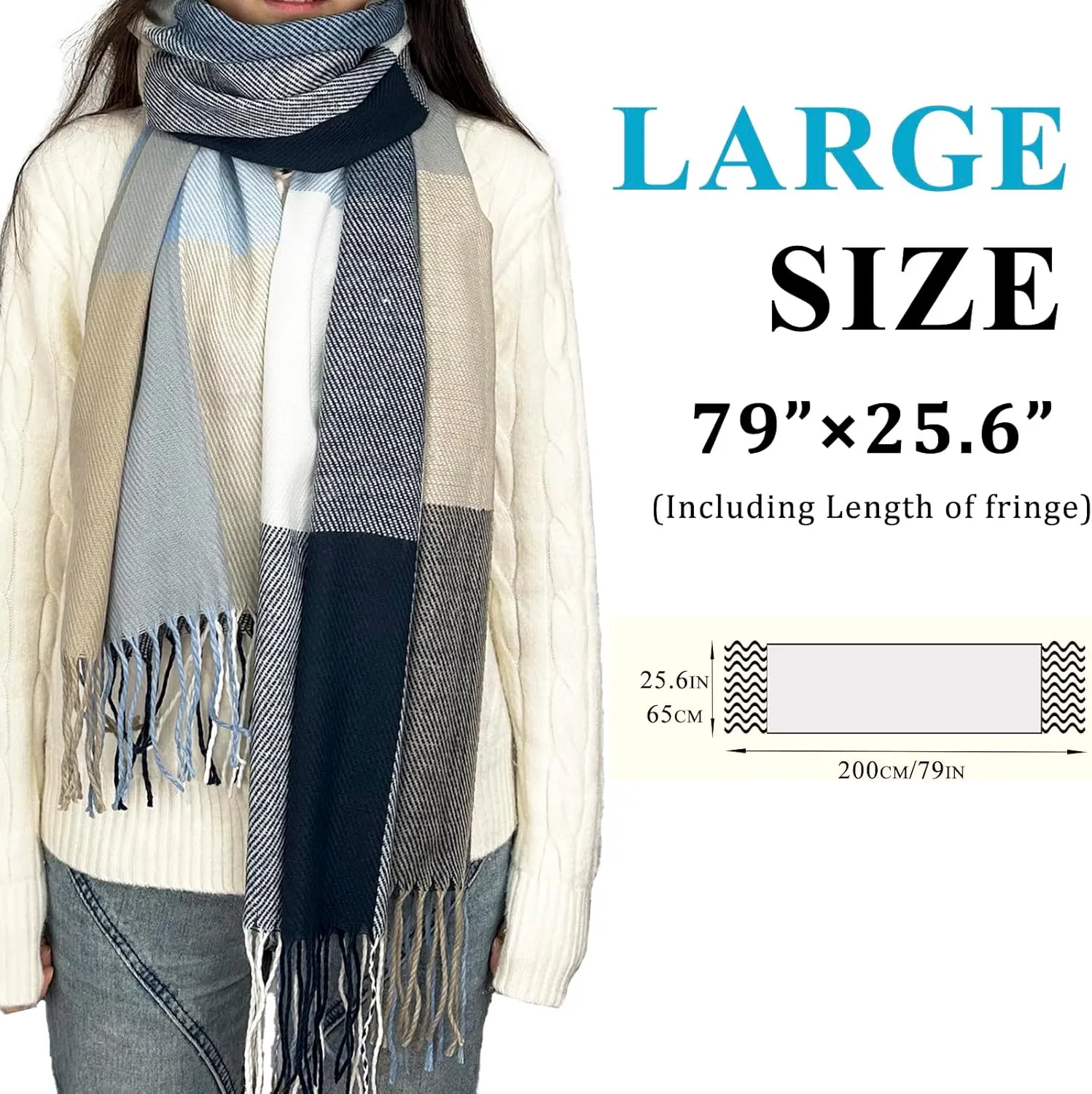 woogwin Winter Scarf for Women Cashmere Feel Plaid Warm Long Blanket Scarves Big Grid Pashmina Shawls and Wraps