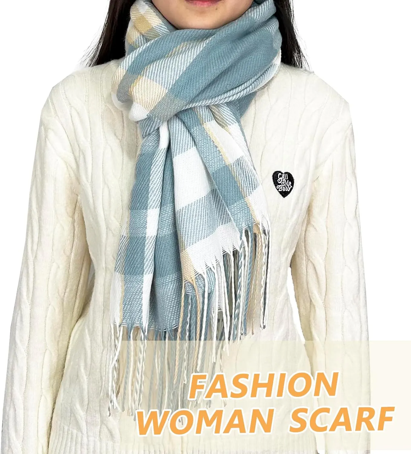 woogwin Winter Scarf for Women Cashmere Feel Plaid Warm Long Blanket Scarves Big Grid Pashmina Shawls and Wraps