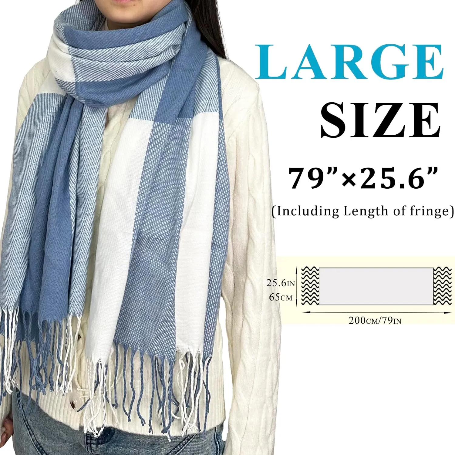 woogwin Winter Scarf for Women Cashmere Feel Plaid Warm Long Blanket Scarves Big Grid Pashmina Shawls and Wraps