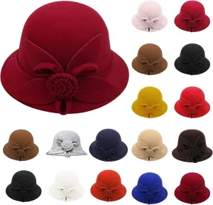 Wool Fedora Hats for Men Women Church Bowler Hat Bowtie Cap Bowler Cap (C, One Size)