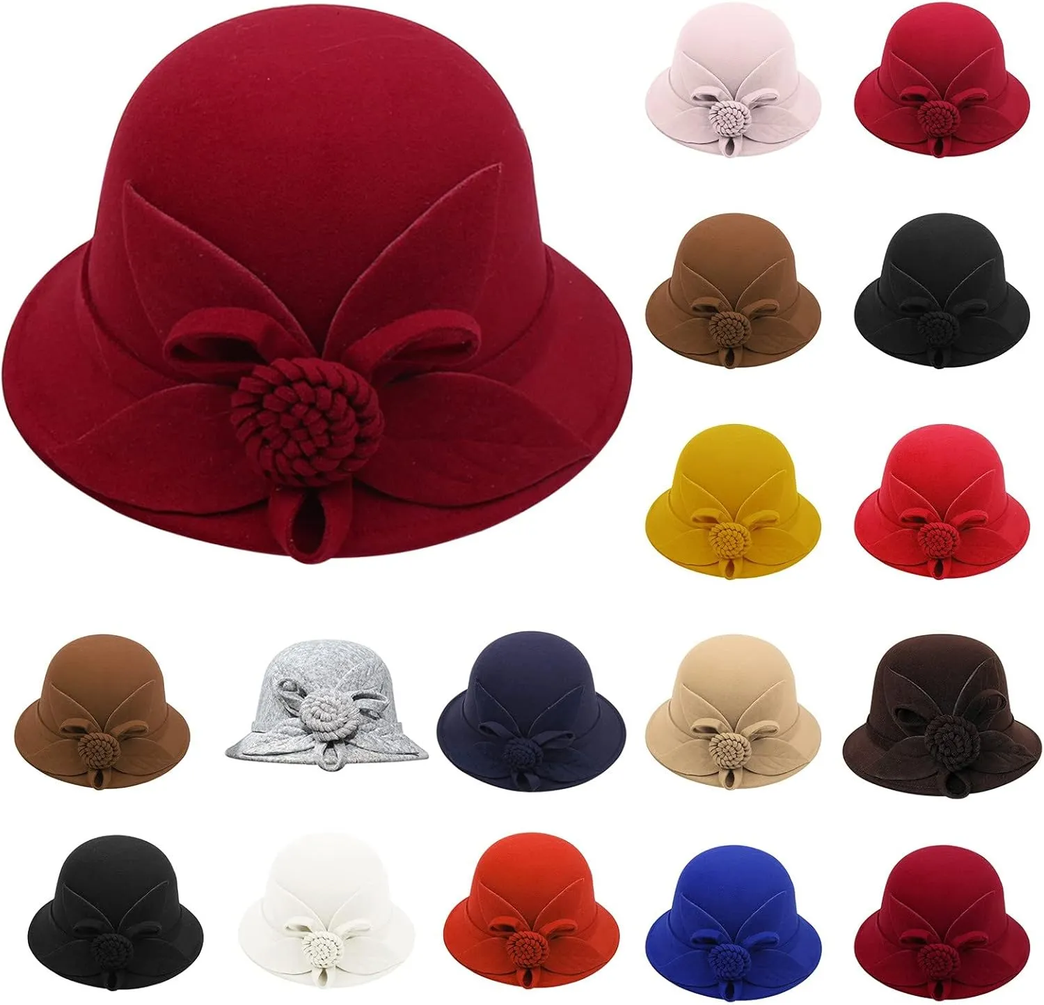 Wool Fedora Hats for Men Women Church Bowler Hat Bowtie Cap Bowler Cap (C, One Size)