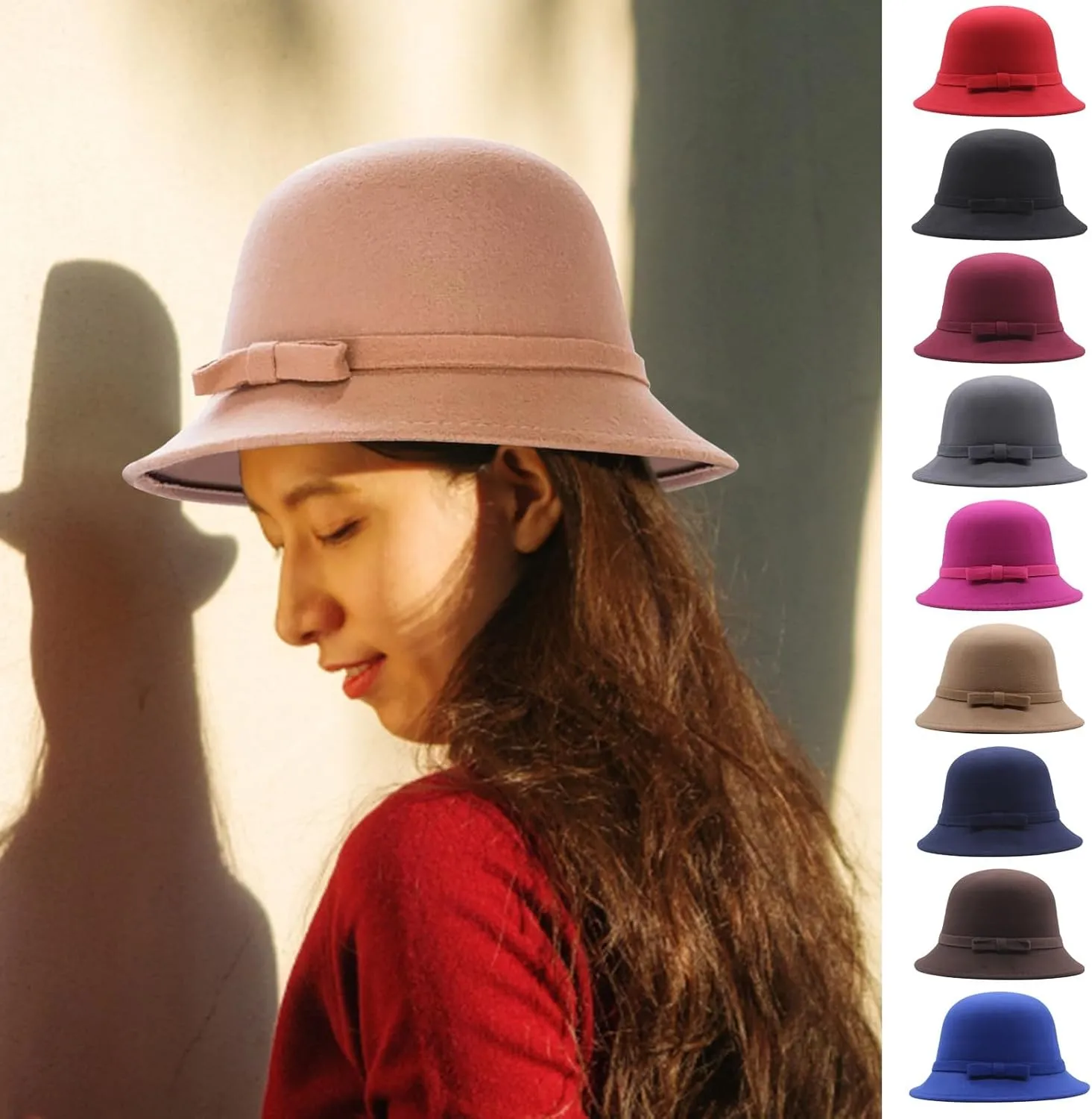 Woolen Fisherman's Hat Women's Autumn and Winter Casual Bowler Hat Wrapped Rim Flowers Fisherman's Bowler Hat Cap