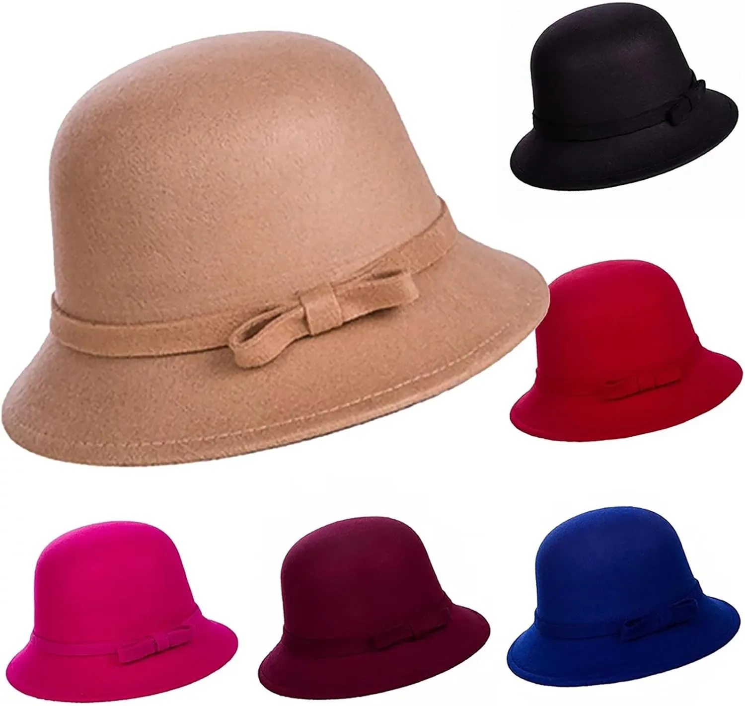 Woolen Fisherman's Hat Women's Autumn and Winter Casual Bowler Hat Wrapped Rim Flowers Fisherman's Bowler Hat Cap