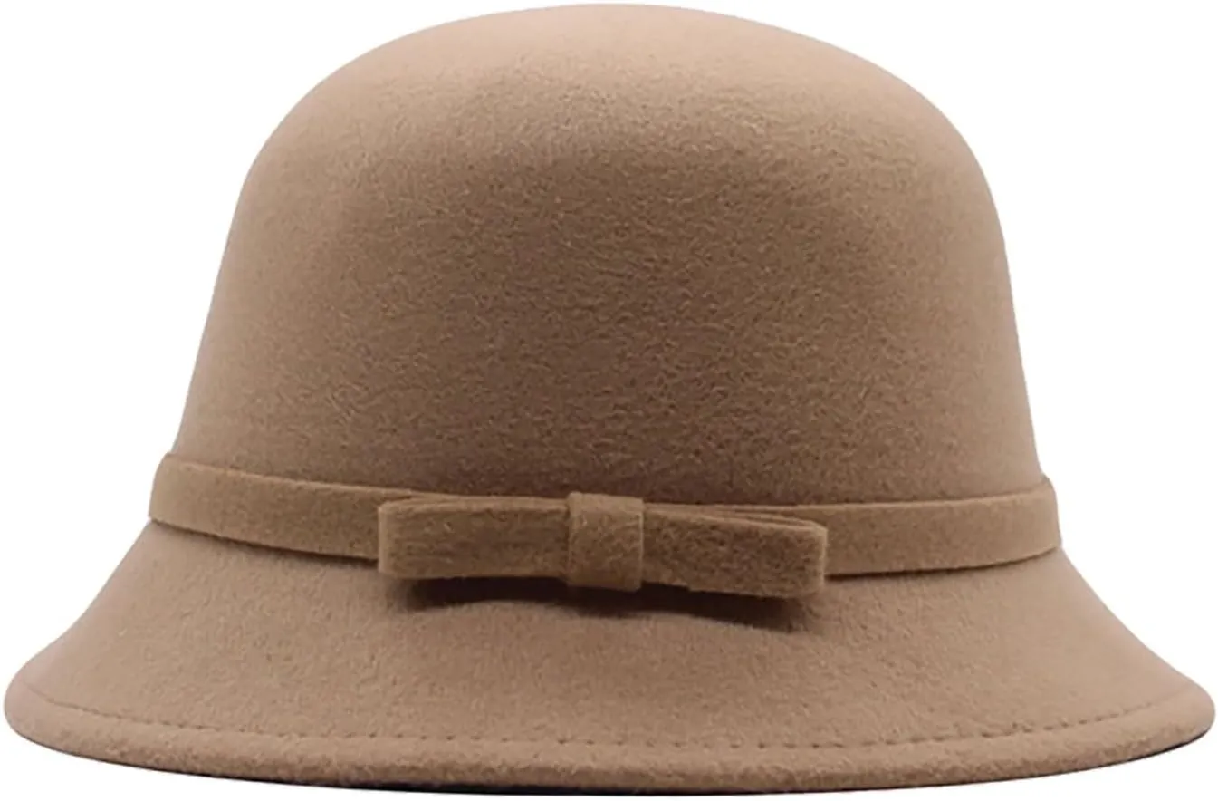 Woolen Fisherman's Hat Women's Autumn and Winter Casual Bowler Hat Wrapped Rim Flowers Fisherman's Bowler Hat Cap