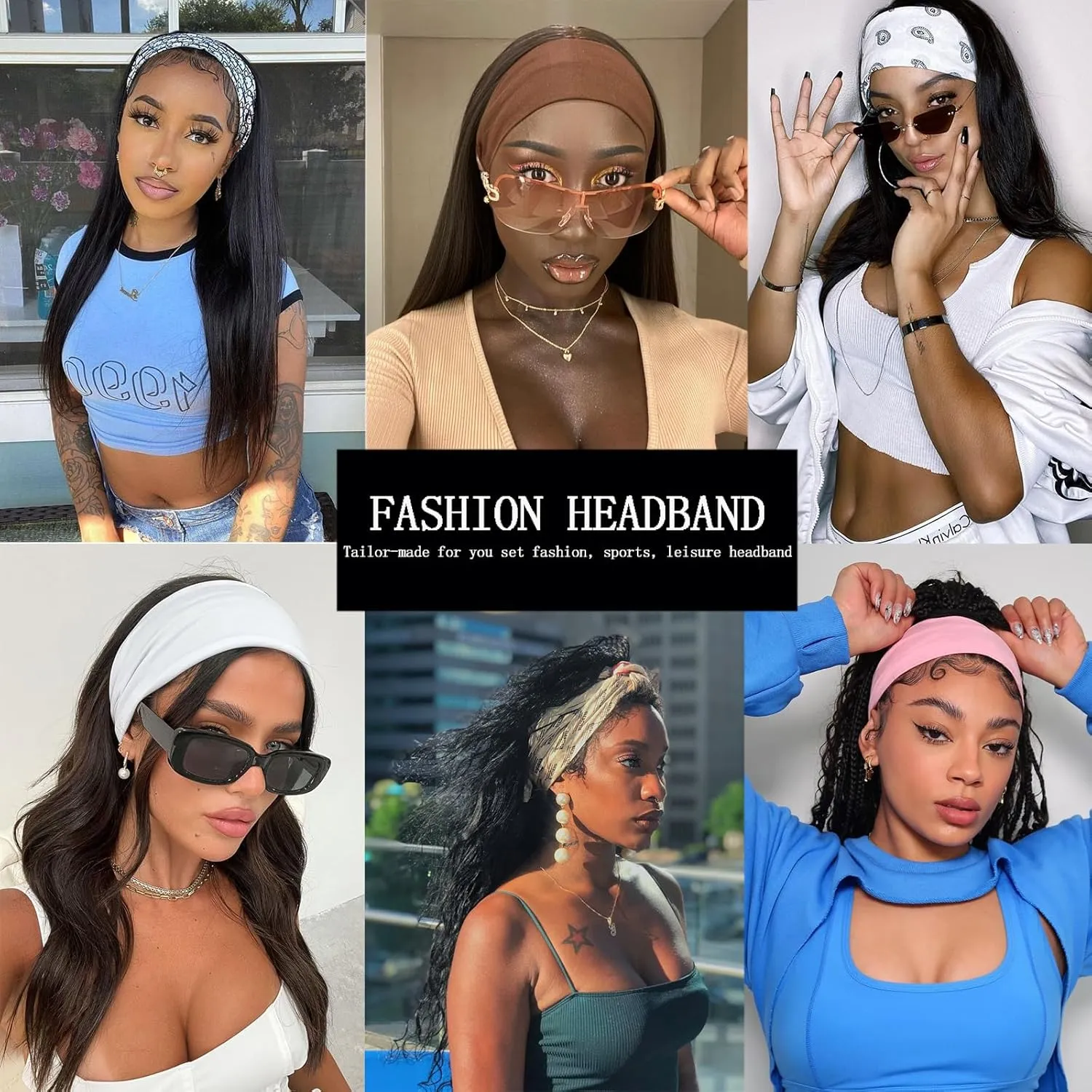 XTREND 6 Pcs Women's Headbands Twisted Cross Elastic Hairbands Yoga Workout Non-Slip Sweat Soft Headbands Solid Color Simple Versatile Hair Accessory Head bands