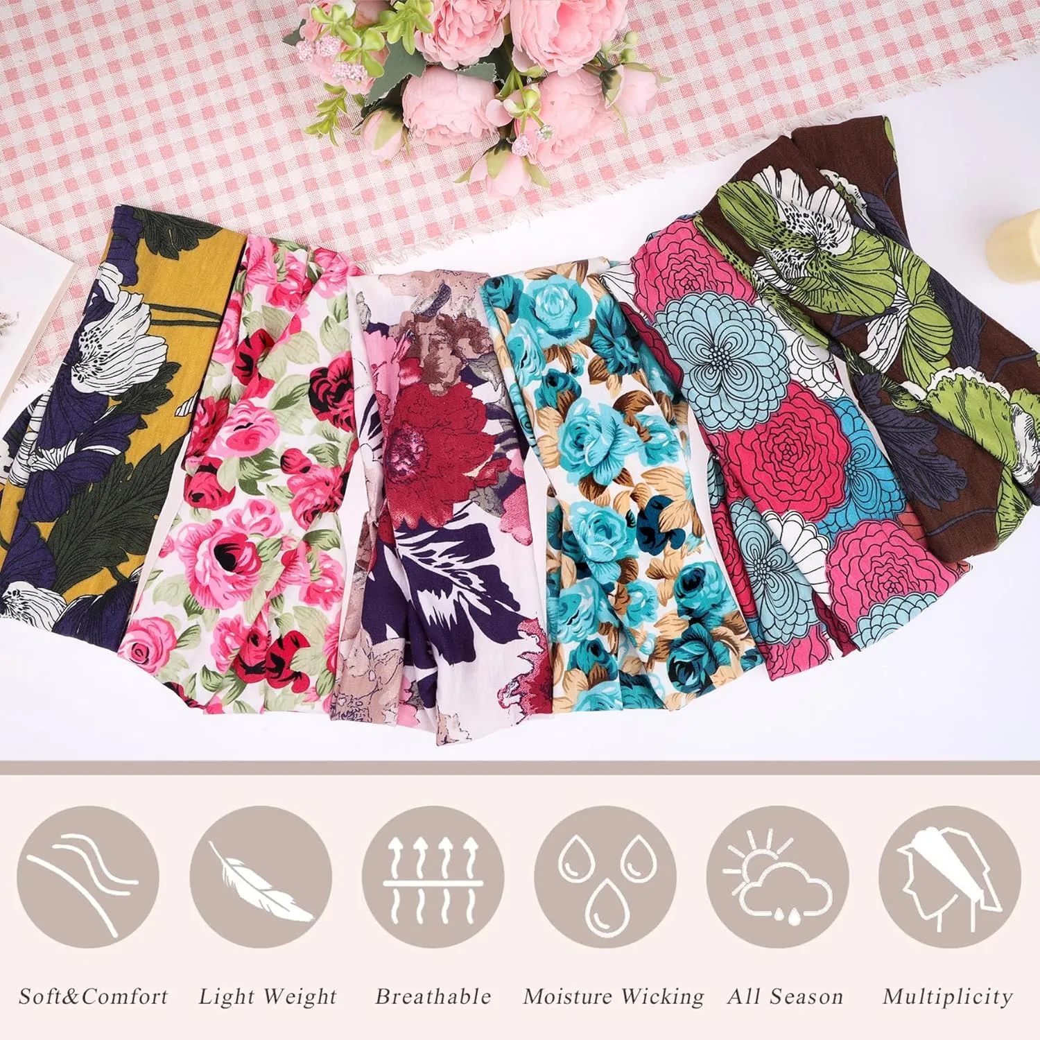 XTREND 6 Pcs Women's Headbands Twisted Cross Elastic Hairbands Yoga Workout Non-Slip Sweat Soft Headbands Solid Color Simple Versatile Hair Accessory Head bands