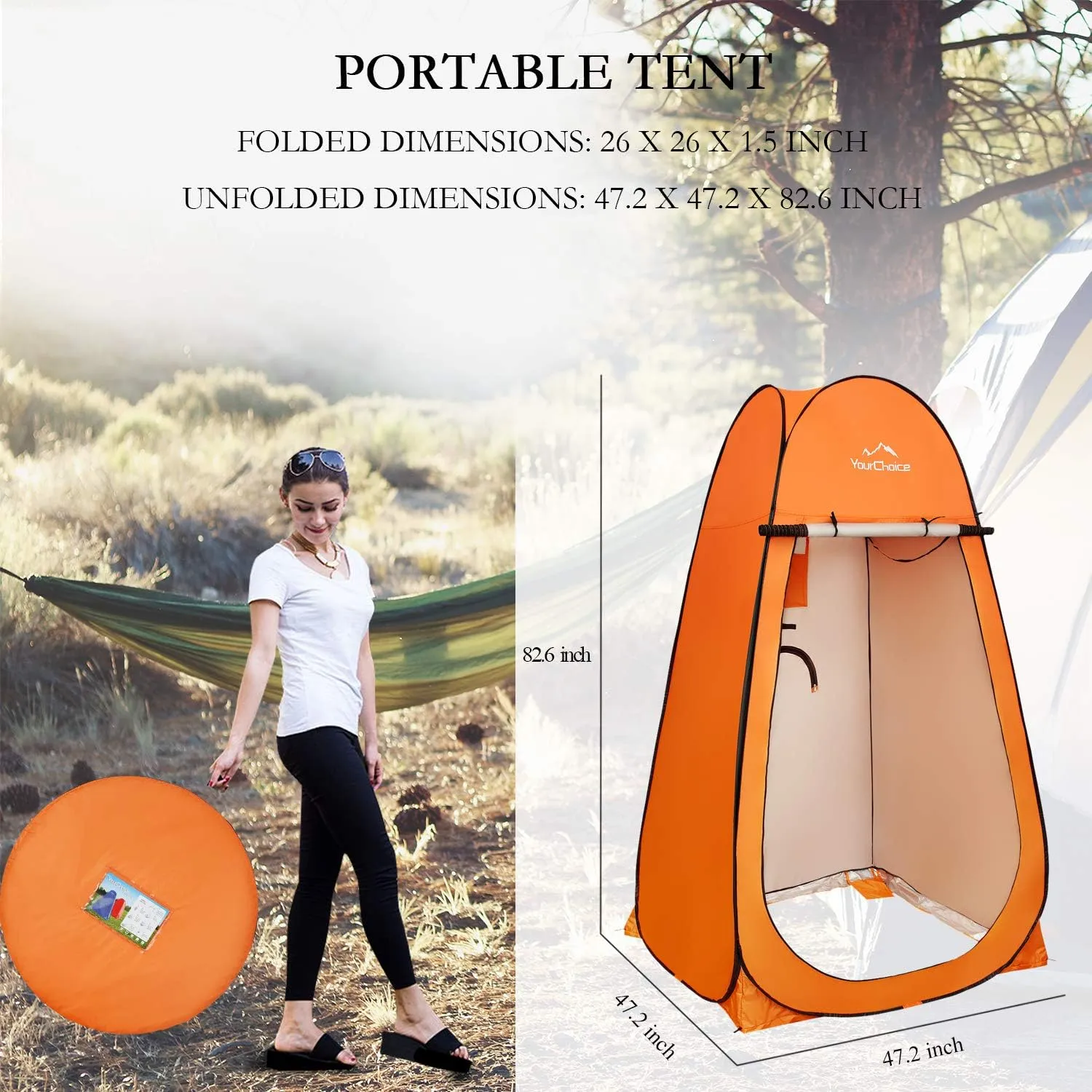 Your Choice XL Pop Up Privacy Shower Tent - Portable Changing Tent for Camping, Beach & Poolside - 82.6" Tall Double Storage Pockets & Carry Bag