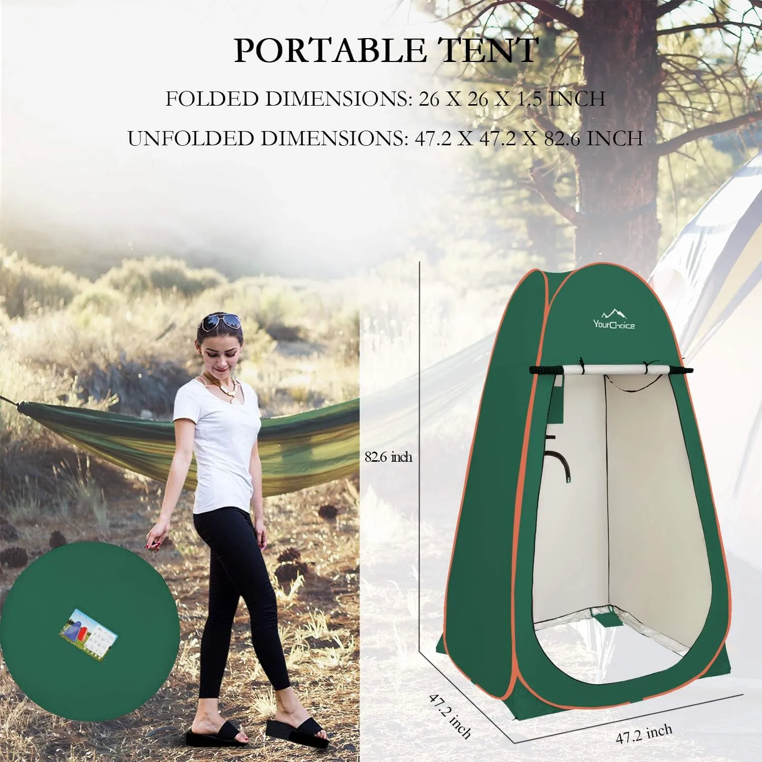 Your Choice XL Pop Up Privacy Shower Tent - Portable Changing Tent for Camping, Beach & Poolside - 82.6" Tall Double Storage Pockets & Carry Bag