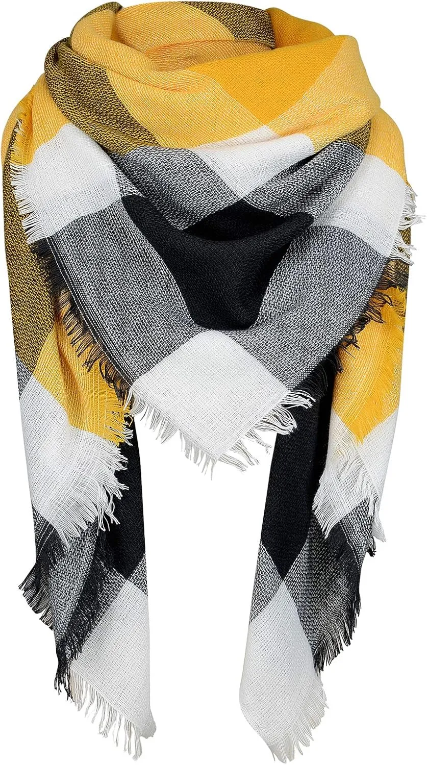 Zando Plaid Blanket Thick Winter Scarf Tartan Chunky Wrap Oversized Shawl Cape Scarves
