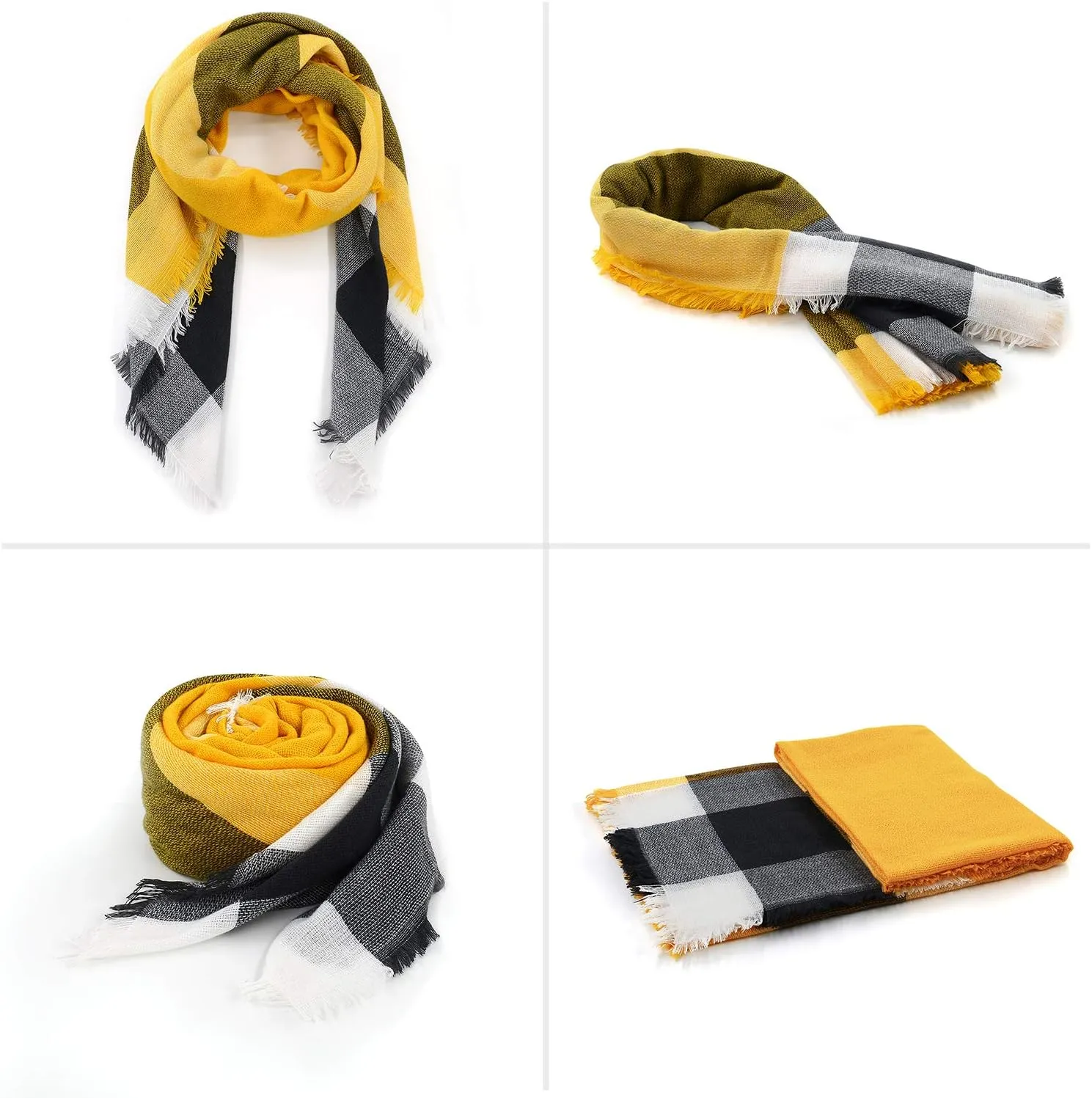 Zando Plaid Blanket Thick Winter Scarf Tartan Chunky Wrap Oversized Shawl Cape Scarves