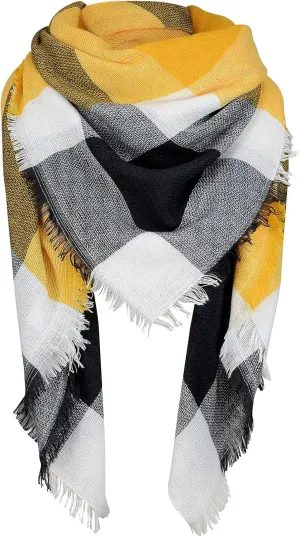 Zando Plaid Blanket Thick Winter Scarf Tartan Chunky Wrap Oversized Shawl Cape Scarves