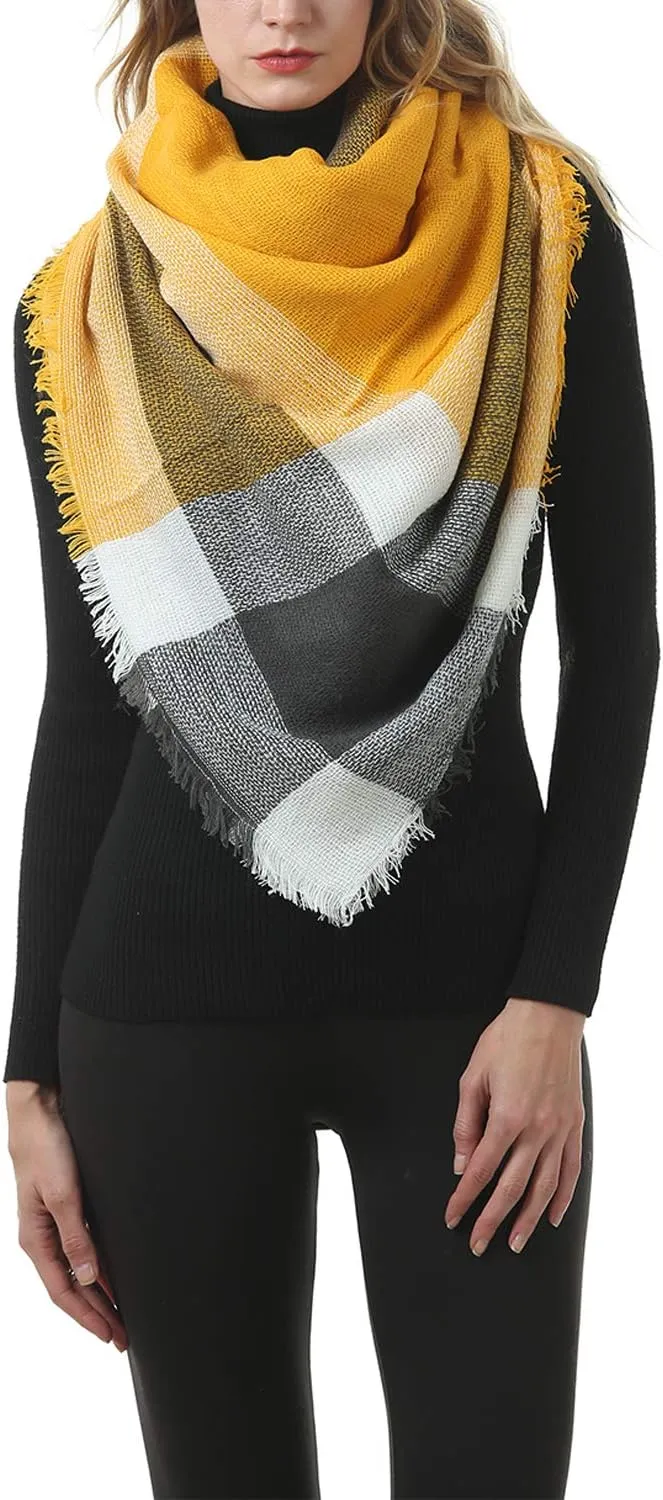 Zando Plaid Blanket Thick Winter Scarf Tartan Chunky Wrap Oversized Shawl Cape Scarves