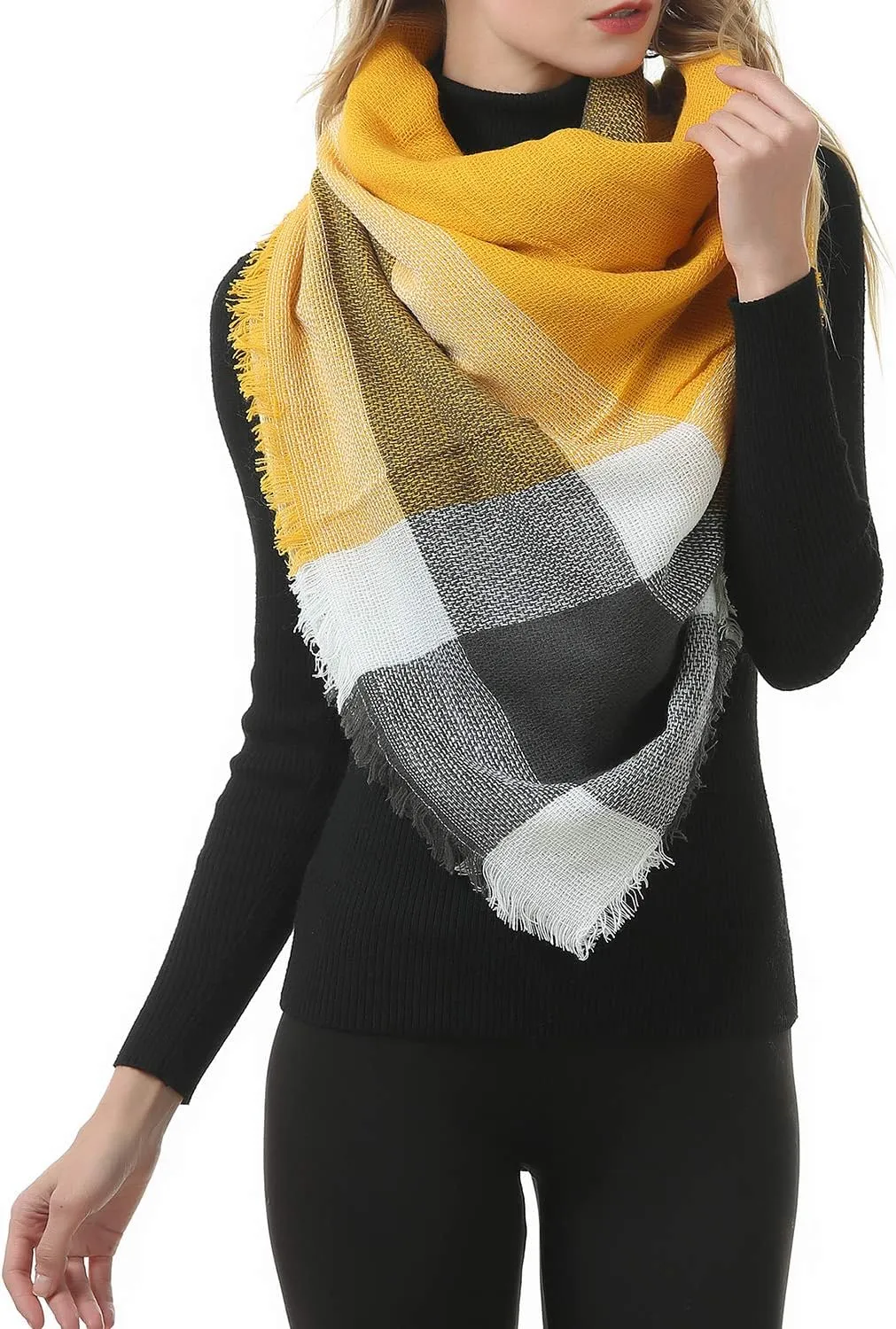 Zando Plaid Blanket Thick Winter Scarf Tartan Chunky Wrap Oversized Shawl Cape Scarves