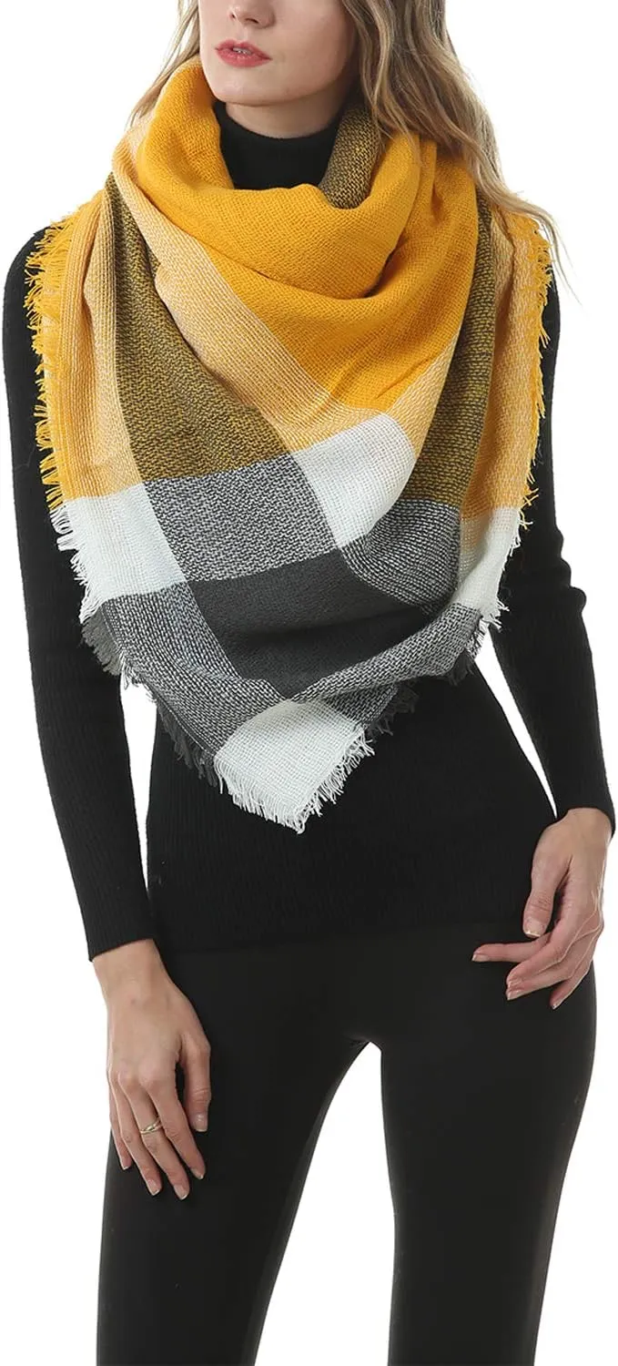Zando Plaid Blanket Thick Winter Scarf Tartan Chunky Wrap Oversized Shawl Cape Scarves